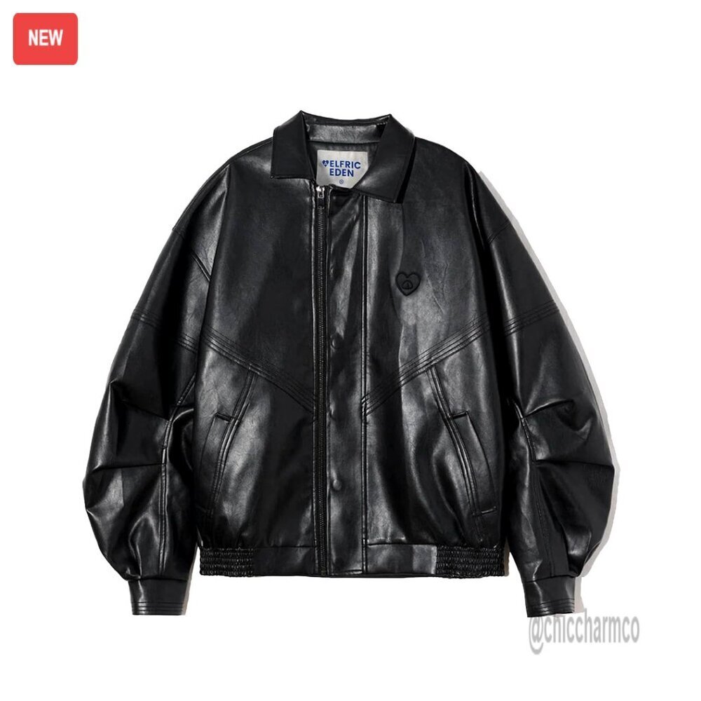 Oversized Faux Leather Bomber Jacket Y2K Moto Biker Style Streetwear Chic